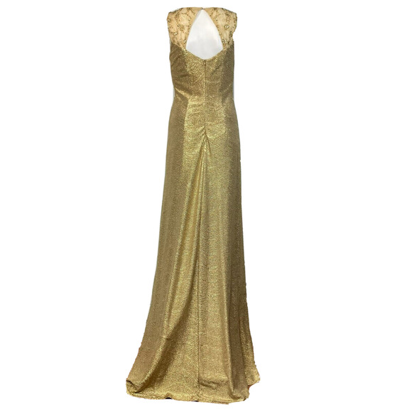 David Meister Gown Womens Sz 2 Gold Metallic Evening Gown Lace‎ Sequin Twist - Picture 3 of 10